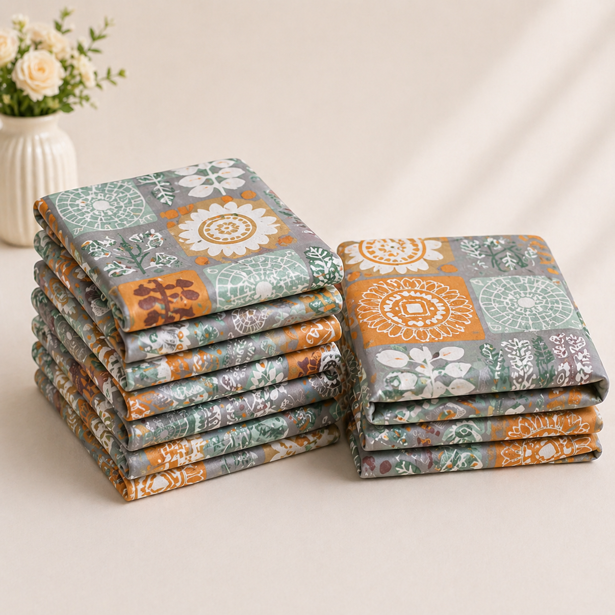 Square Art Round Table & Chair Cover – Stretchable, Dustproof & Machine Washable