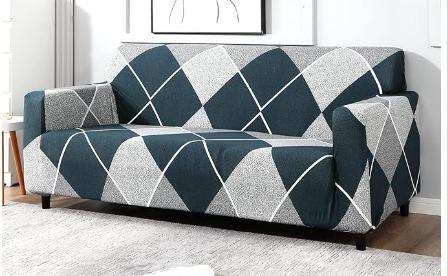 Checkerplaid Blue Stretchable Sofa Cover – 1 to 7 Seater Combos | Cover Home