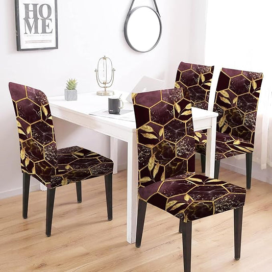 Golden Hexagon Chair Covers - Stretchable, Dustproof, Water Resistant & Machine Washable