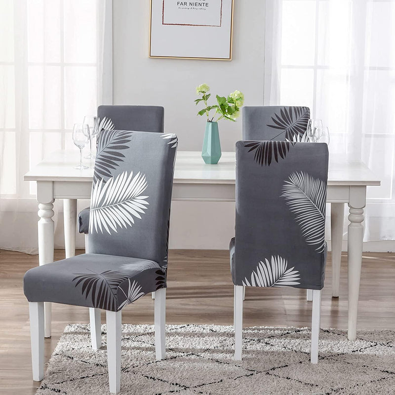 Charcol Fern Dining Chair Covers - Stretchable, Dustproof, Water Resistant & Machine Washable