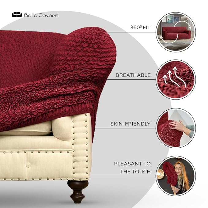 Bouncy Maroon Sofa Cover - Dustproof Water-Proof Streachable - Microfibra Collection