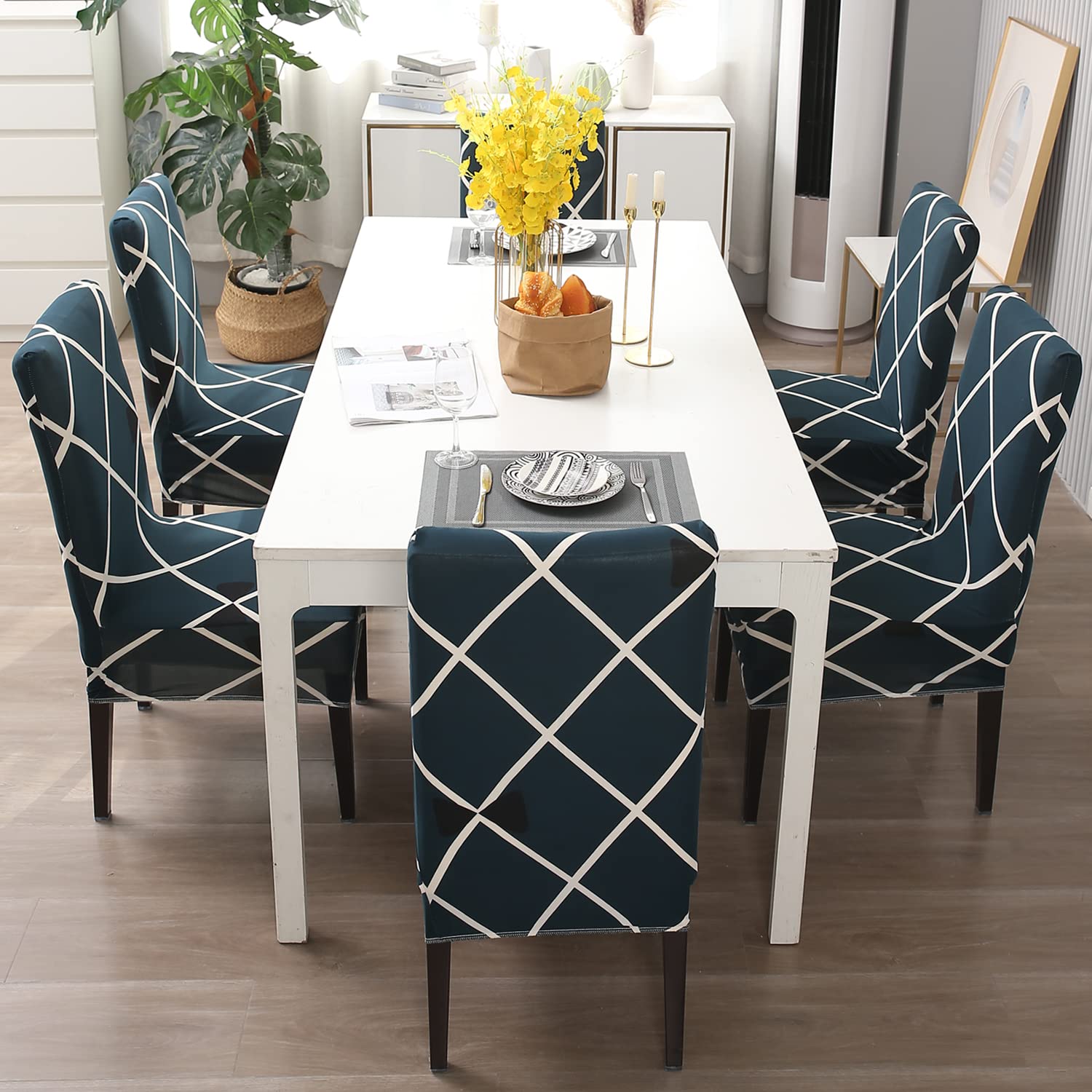 Navy Blue Checks Chair Cover