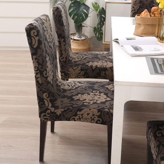 Brown Brocade Chair Covers - Stretchable, Dustproof, Water Resistant & Machine Washable