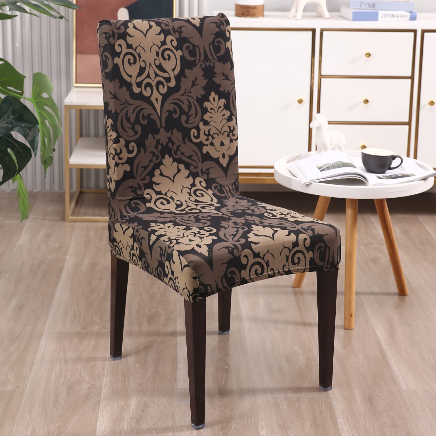 Brown Brocade Chair Covers - Stretchable, Dustproof, Water Resistant & Machine Washable