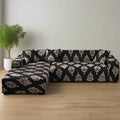 L-Shape Sofa Cover - Black Brocade