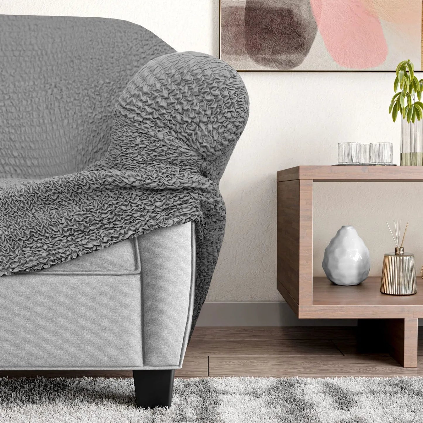 Ash Solid - Corner Sofa Slipcover, Microfibra Collection