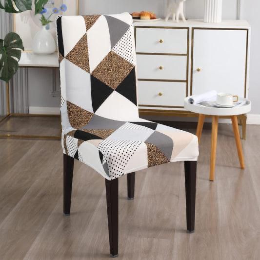 Geometric Brown Chair Covers - Stretchable, Dustproof, Water Resistant & Machine Washable