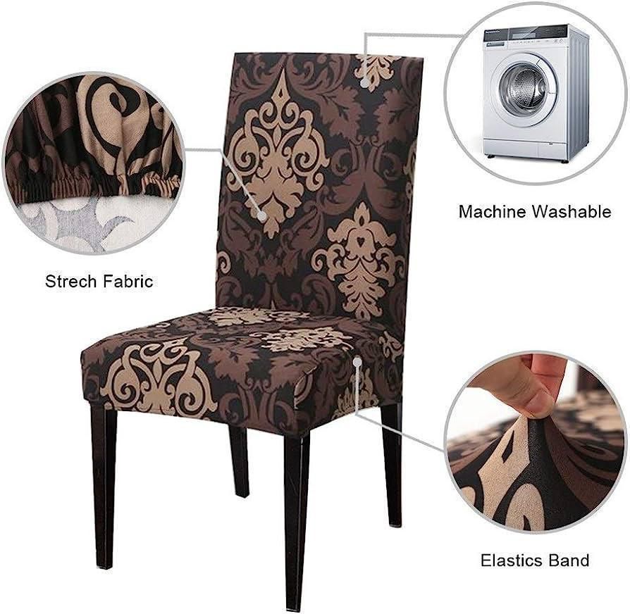 Brown Brocade Chair Covers - Stretchable, Dustproof, Water Resistant & Machine Washable