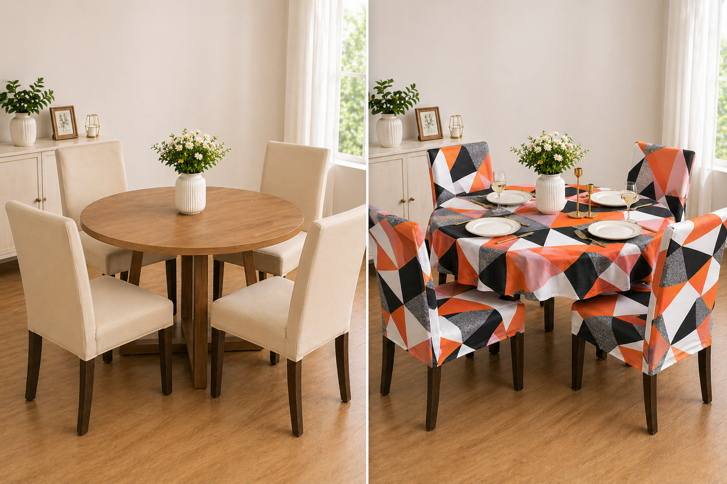 Prism Orange Round Table & Chair Cover – Stretchable, Dustproof & Machine Washable
