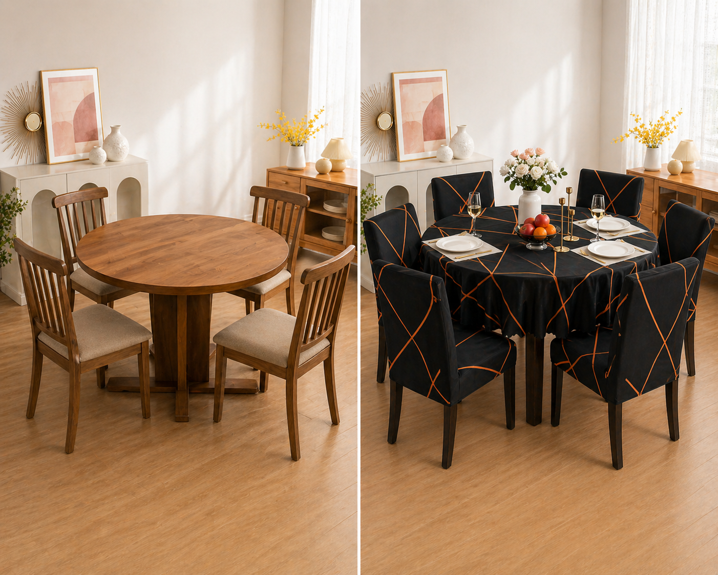 Prism Gold Round Table & Chair Cover – Stretchable, Dustproof & Machine Washable