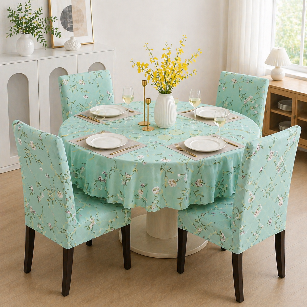 Pastol Green Round Table & Chair Cover – Stretchable, Dustproof & Machine Washable