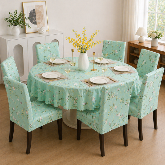 Pastol Green Round Table & Chair Cover – Stretchable, Dustproof & Machine Washable