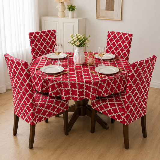 Red Diamond Round Table & Chair Cover – Stretchable, Dustproof & Machine Washable