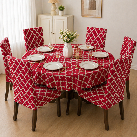 Red Diamond Round Table & Chair Cover – Stretchable, Dustproof & Machine Washable