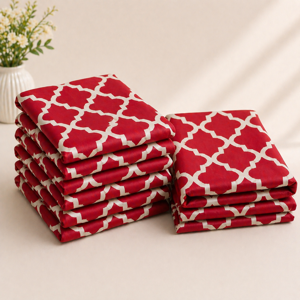 Red Diamond Round Table & Chair Cover – Stretchable, Dustproof & Machine Washable