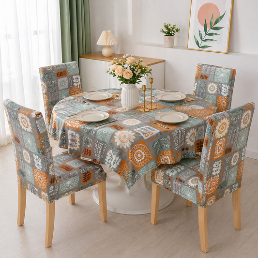 Square Art Round Table & Chair Cover – Stretchable, Dustproof & Machine Washable