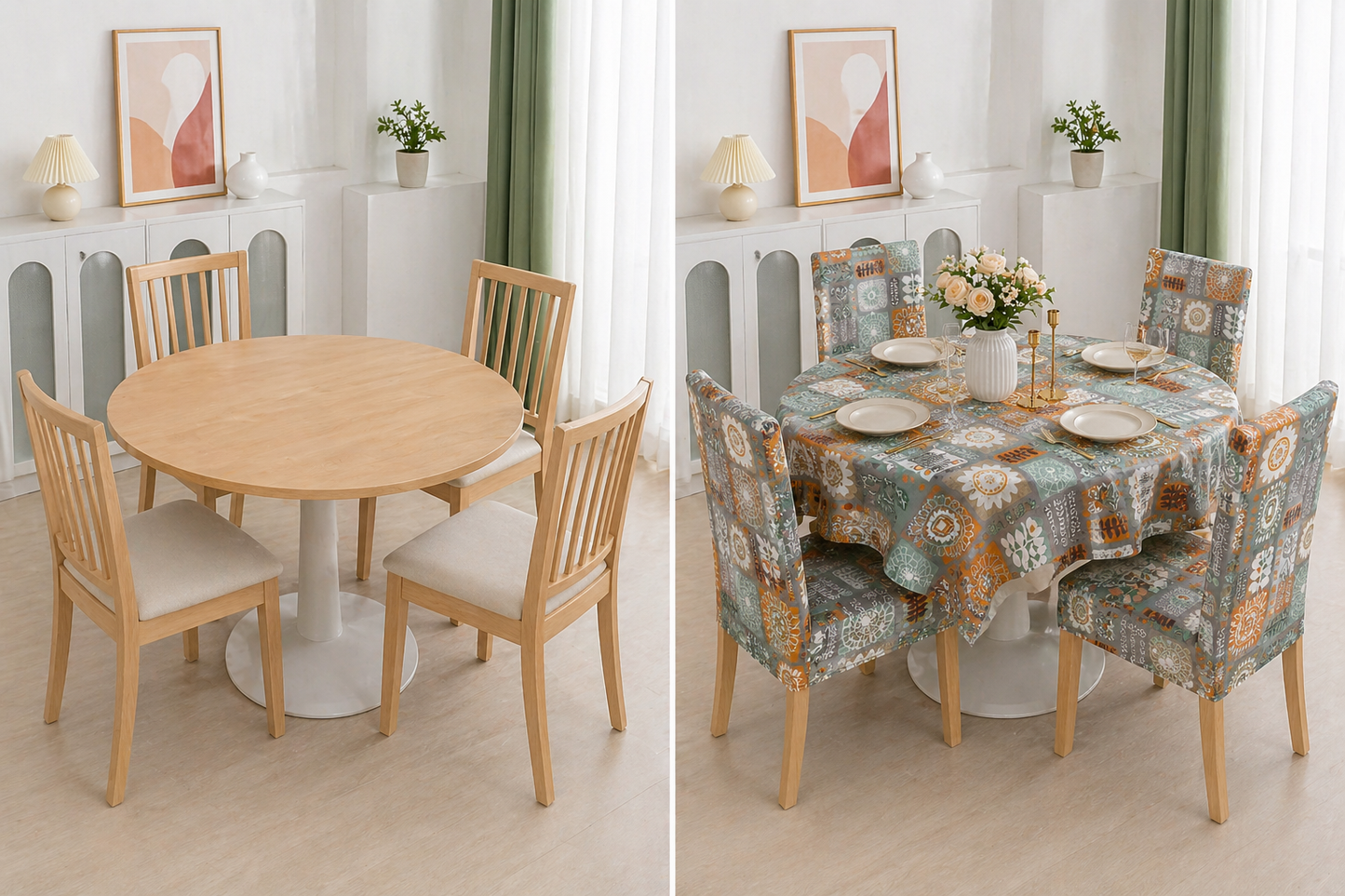 Square Art Round Table & Chair Cover – Stretchable, Dustproof & Machine Washable
