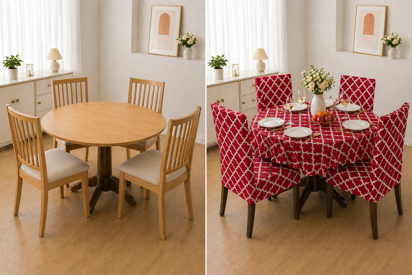 Red Diamond Round Table & Chair Cover – Stretchable, Dustproof & Machine Washable