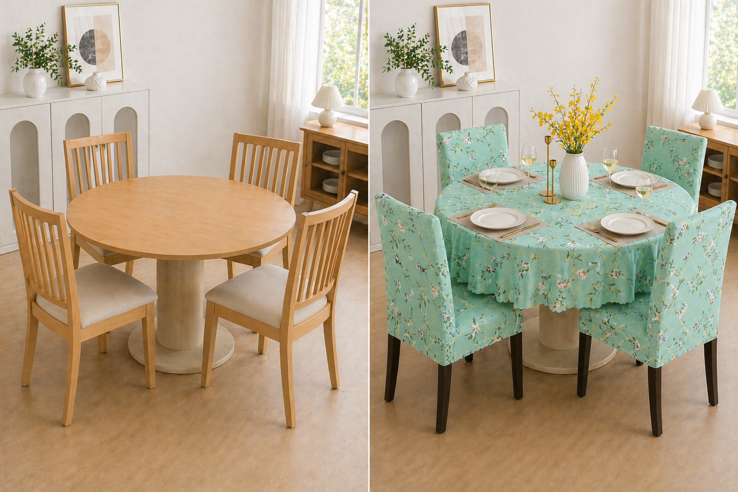 Pastol Green Round Table & Chair Cover – Stretchable, Dustproof & Machine Washable