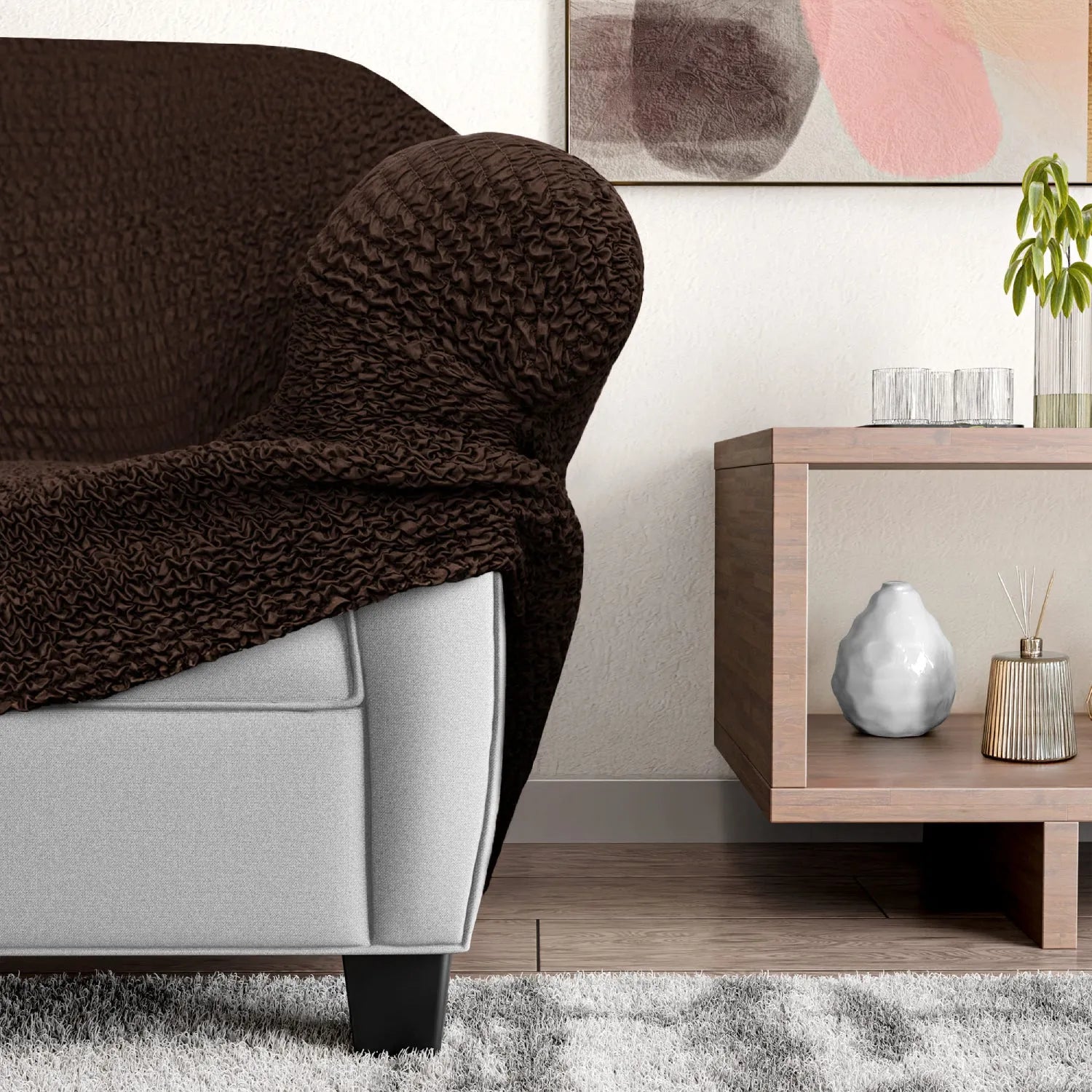 Dark Brown Solid - Corner Sofa Slipcover, Microfibra Collection