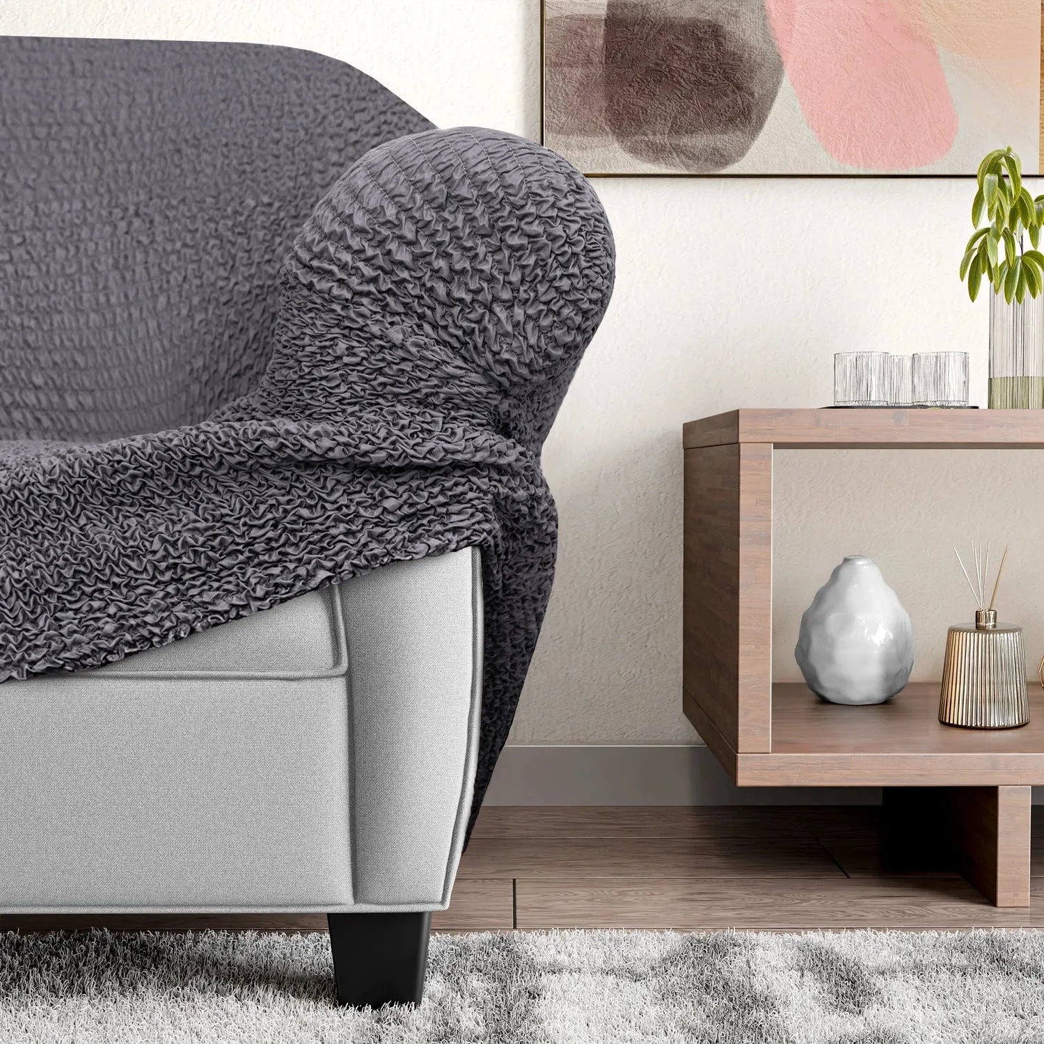 Grey Solid - Corner Sofa Slipcover, Microfibra Collection