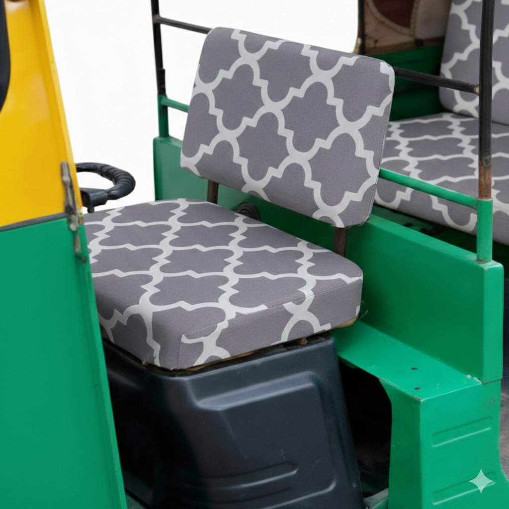 Grey Diamond Auto Rickshaw Seat Cover - Stretchable, Dust-Proof, Machine Washable & High Quality