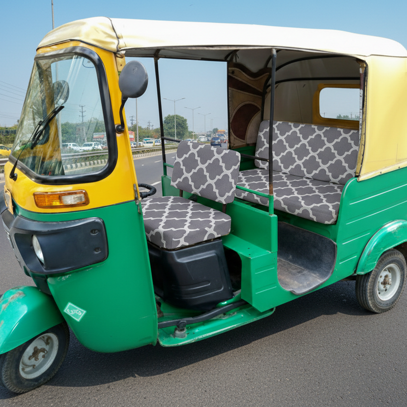 Grey Diamond Auto Rickshaw Seat Cover - Stretchable, Dust-Proof, Machine Washable & High Quality