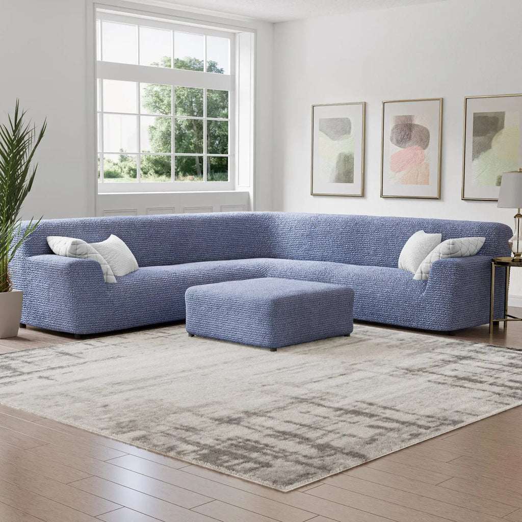 Blue Solid - Corner Sofa Slipcover, Microfibra Collection