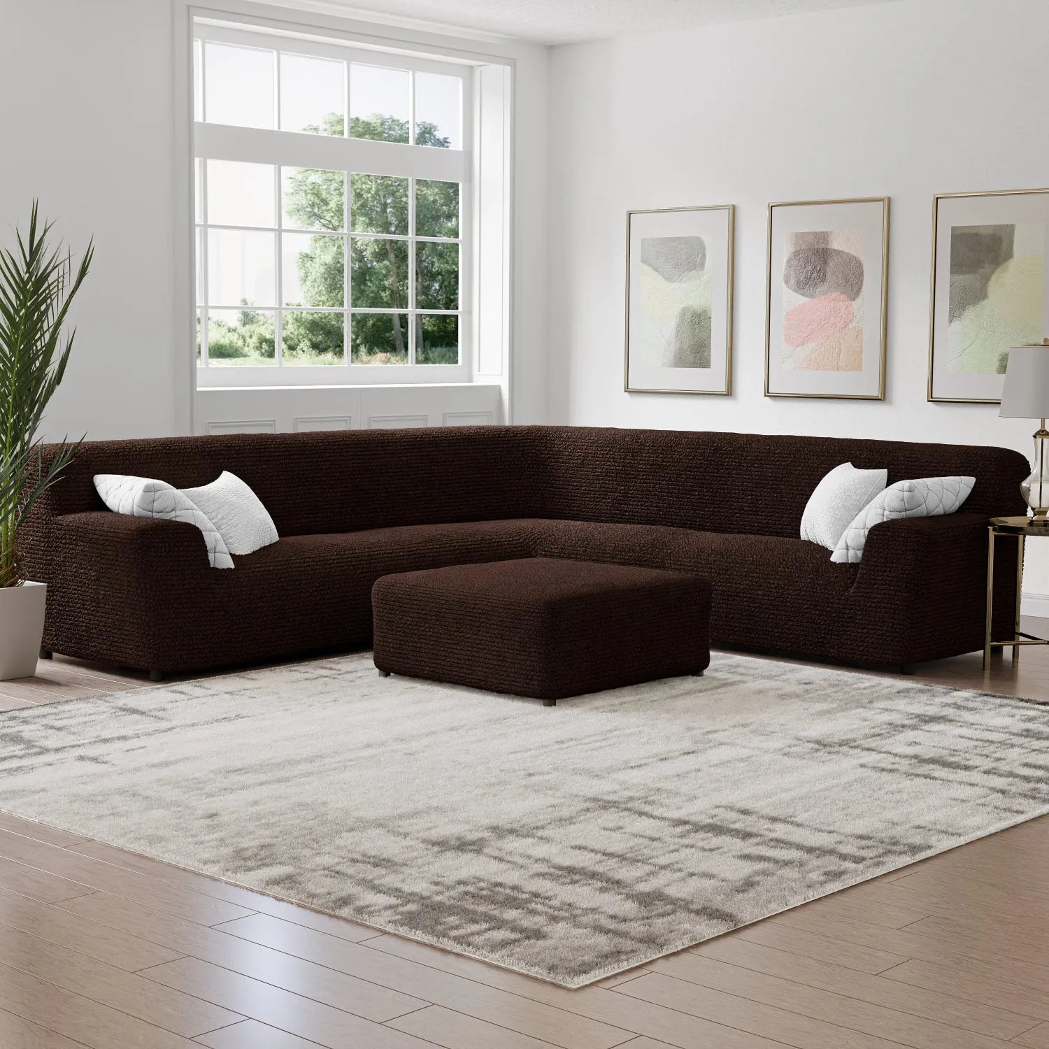 Dark Brown Solid - Corner Sofa Slipcover, Microfibra Collection