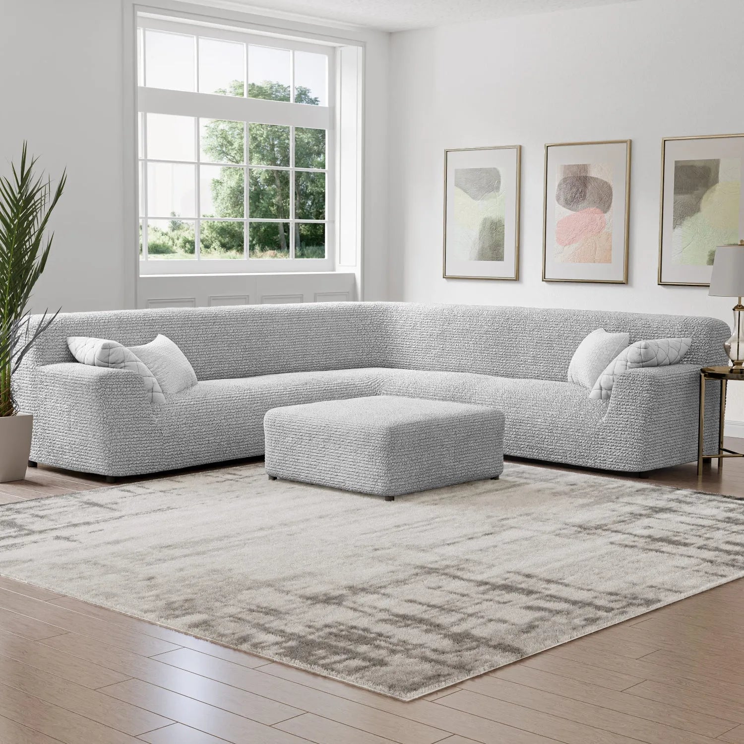 Light Grey Solid - Corner Sofa Slipcover, Microfibra Collection