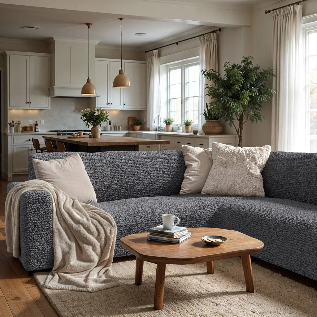 Grey Solid - Corner Sofa Slipcover, Microfibra Collection