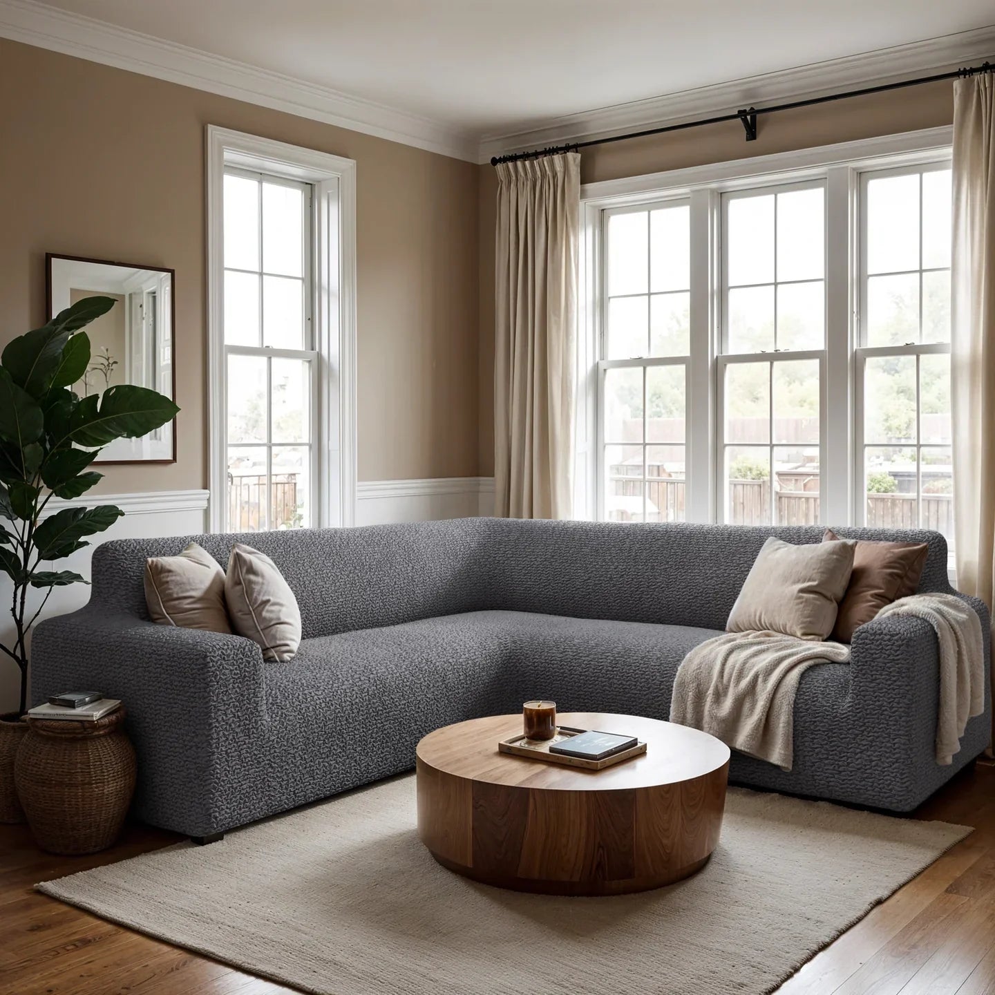 Grey Solid - Corner Sofa Slipcover, Microfibra Collection