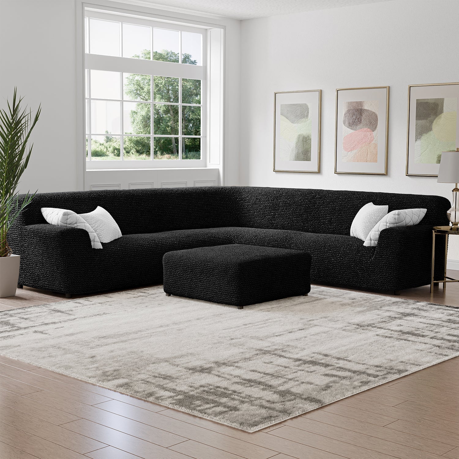 Black Solid - Corner Sofa Slipcover, Microfibra Collection