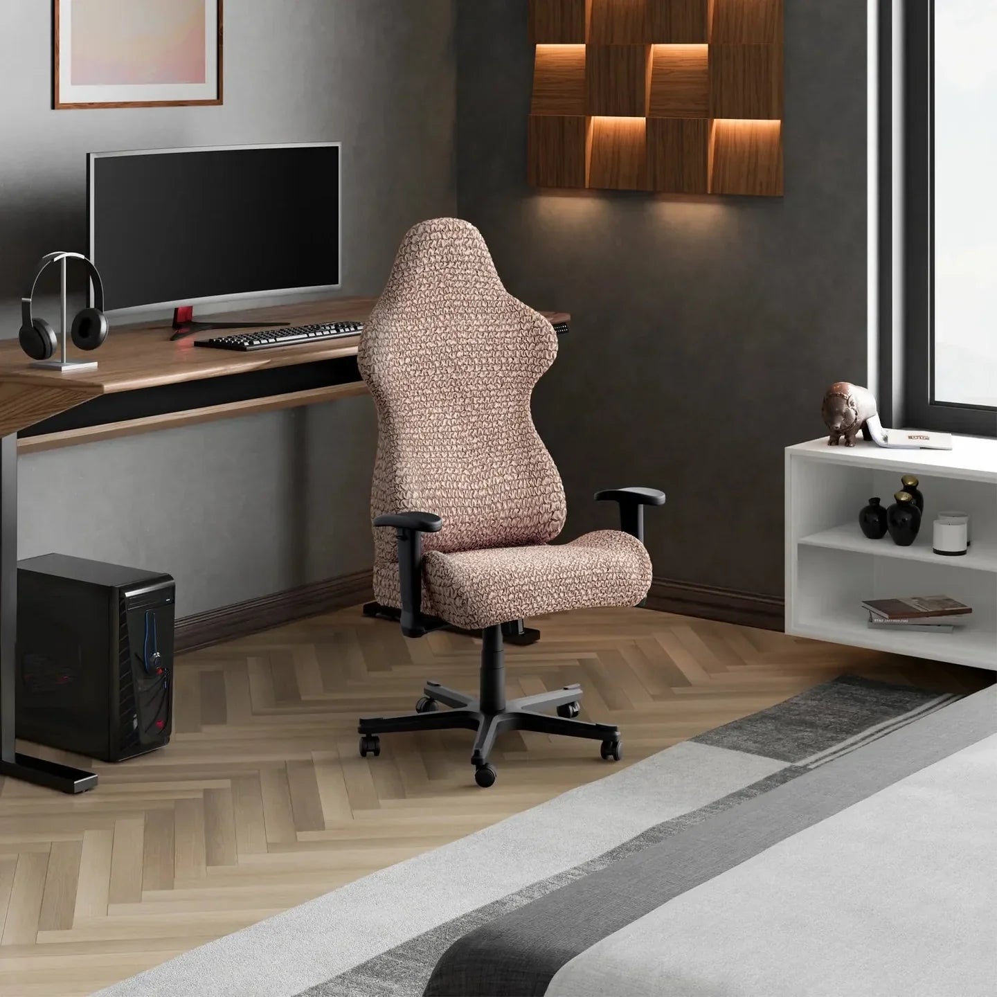 Bubble Blush Taupe Chair Cover - Fit For All Size Office Chair Slipcover, Microfibra Collection