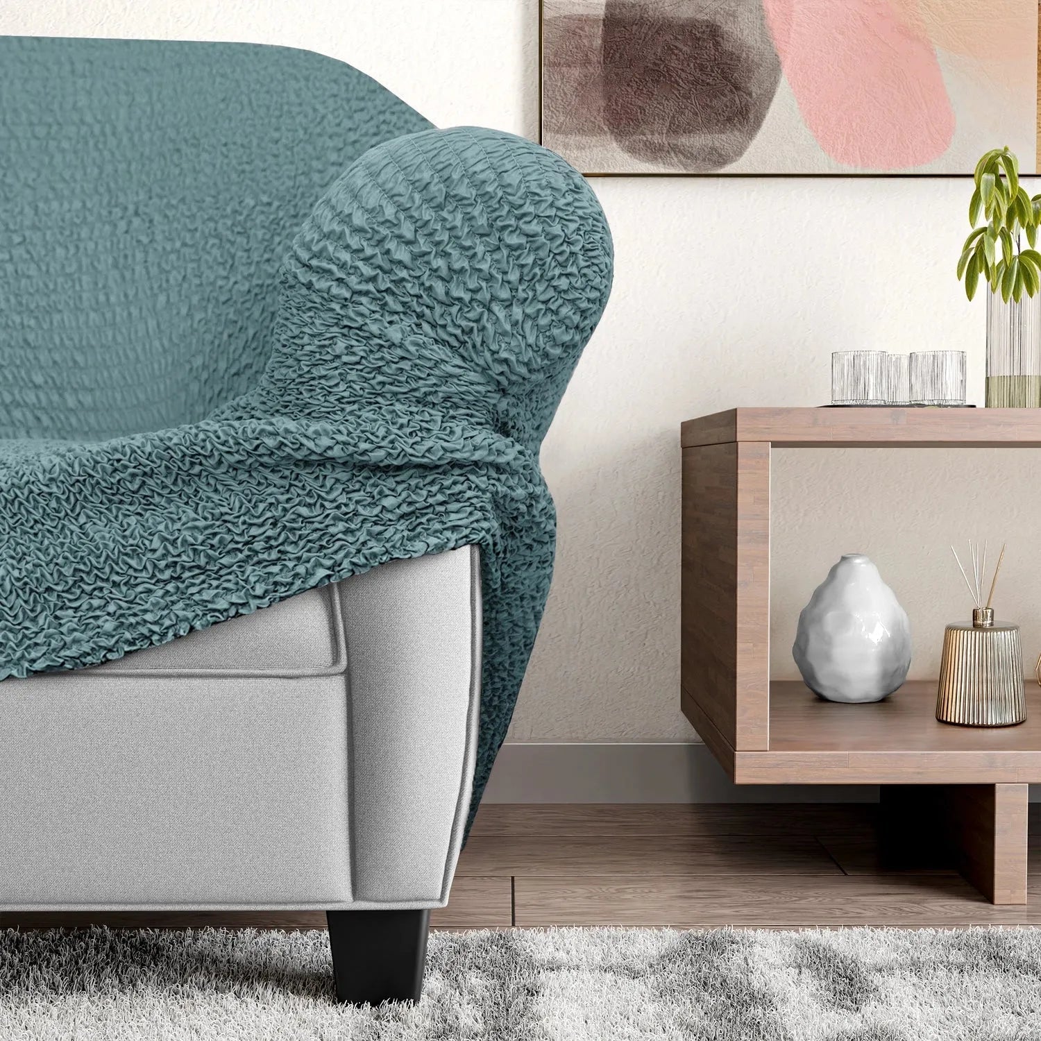 Teal Solid - Corner Sofa Slipcover, Microfibra Collection