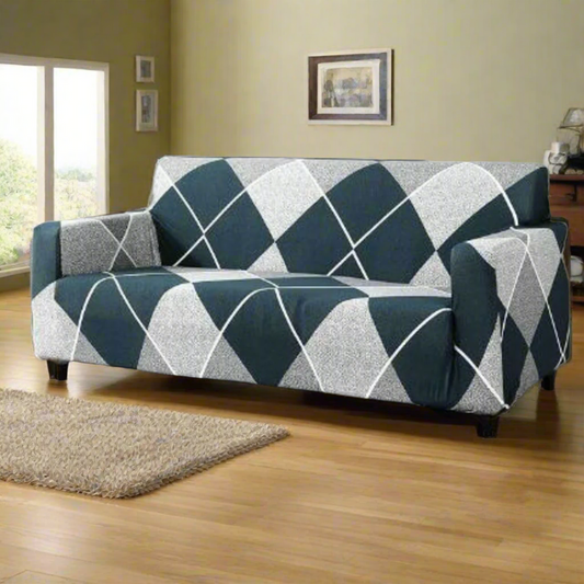 Checkerplaid Blue Stretchable Sofa Cover – 1 to 7 Seater Combos | Cover Home