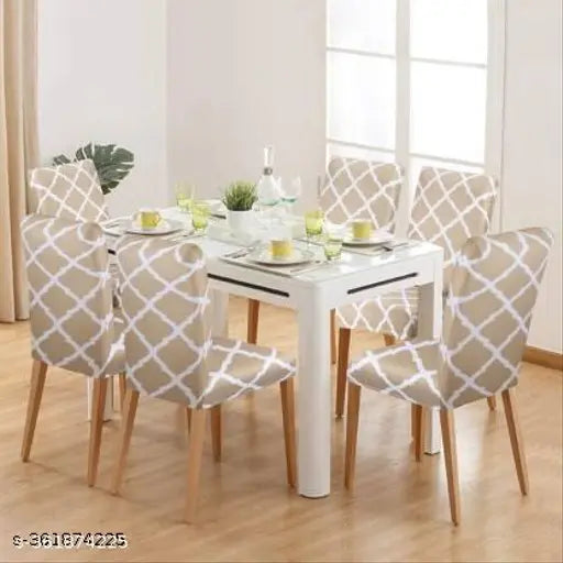 Cream Diamond Chair Covers - Stretchable, Dustproof, Water Resistant & Machine Washable