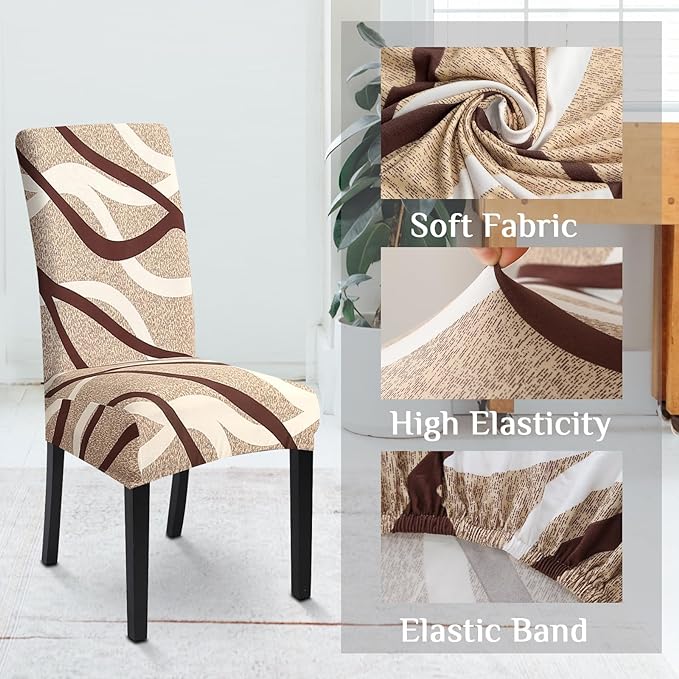 Brown & White Strips Chair Covers - Stretchable, Dustproof, Water Resistant & Machine Washable