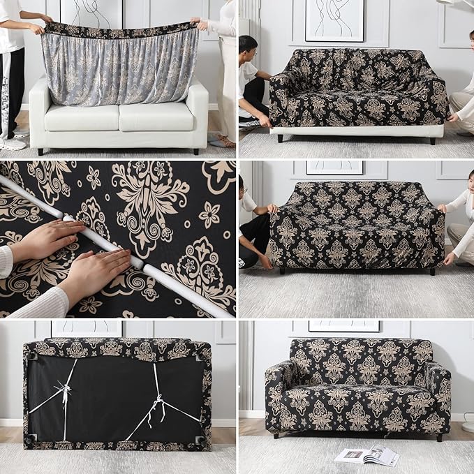 Black Brocade - Exclusive Stretchable Sofa Cover