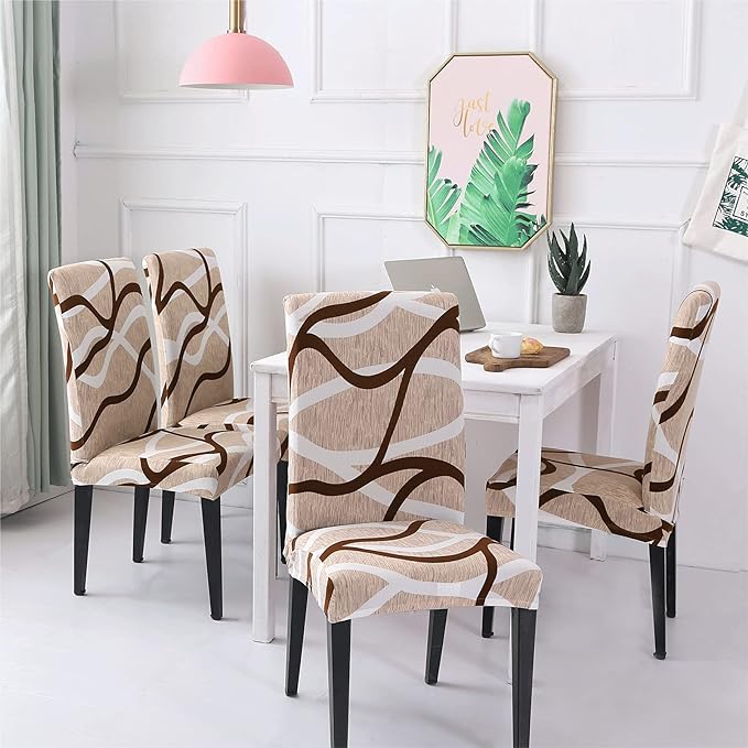 Brown & White Strips Chair Covers - Stretchable, Dustproof, Water Resistant & Machine Washable