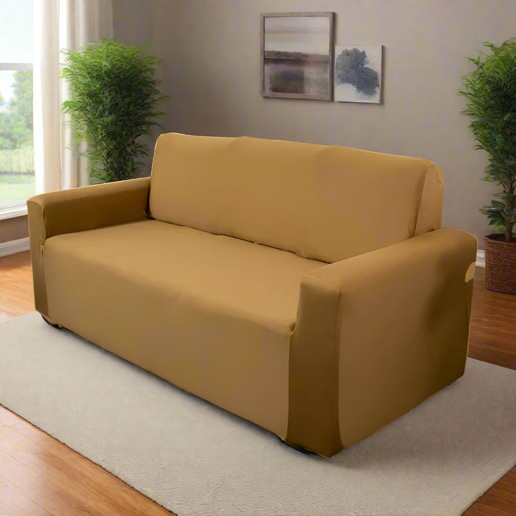 Premium Quality Machine Washable & Dust Proof Sofa Cover - Khaki | Universal Fit Streachable Fabric