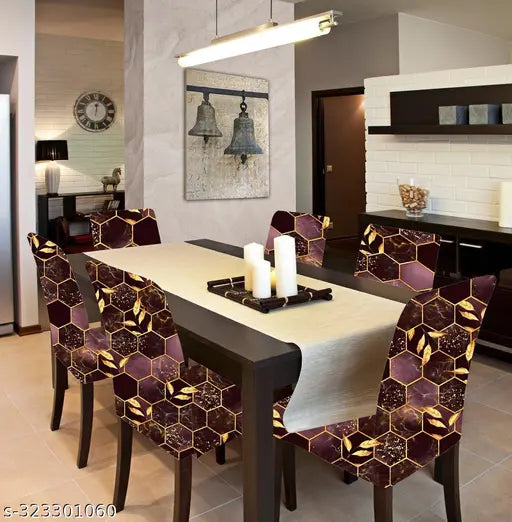 Golden Hexagon Chair Covers - Stretchable, Dustproof, Water Resistant & Machine Washable