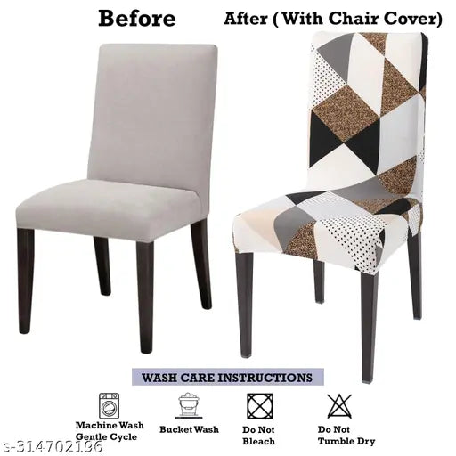 Geometric Brown Chair Covers - Stretchable, Dustproof, Water Resistant & Machine Washable