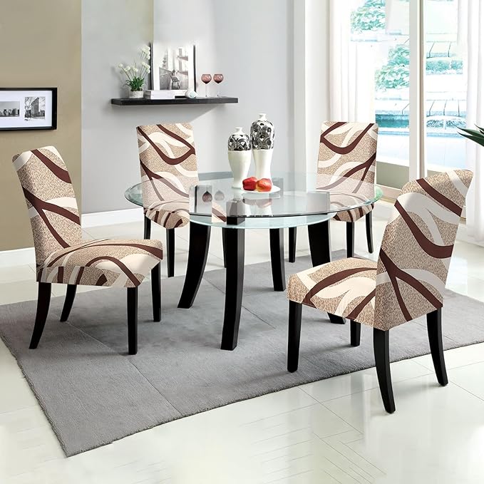 Brown & White Strips Chair Covers - Stretchable, Dustproof, Water Resistant & Machine Washable