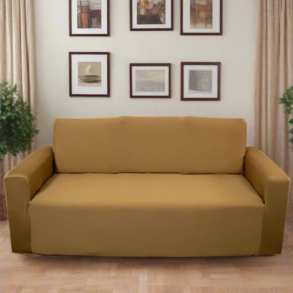 Premium Quality Machine Washable & Dust Proof Sofa Cover - Khaki | Universal Fit Streachable Fabric