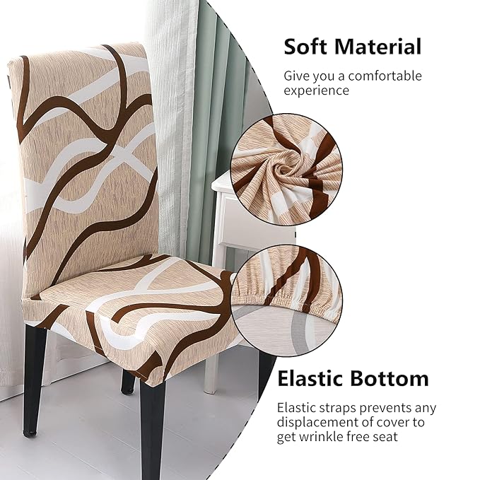 Brown & White Strips Chair Covers - Stretchable, Dustproof, Water Resistant & Machine Washable