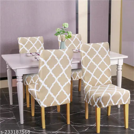 Cream Diamond Chair Covers - Stretchable, Dustproof, Water Resistant & Machine Washable