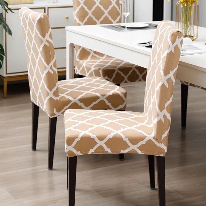 Cream Diamond Chair Covers - Stretchable, Dustproof, Water Resistant & Machine Washable