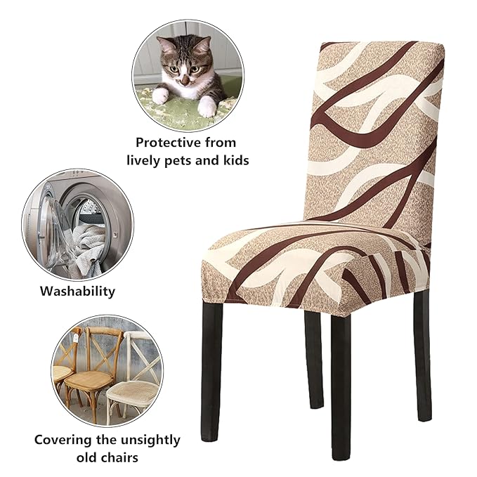 Brown & White Strips Chair Covers - Stretchable, Dustproof, Water Resistant & Machine Washable