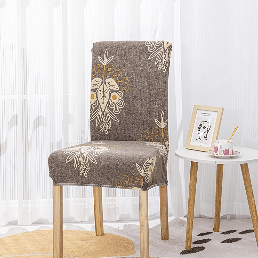 Beige Brocade Chair Cover - Stretchable, Dustproof, Water Resistant & Machine Washable